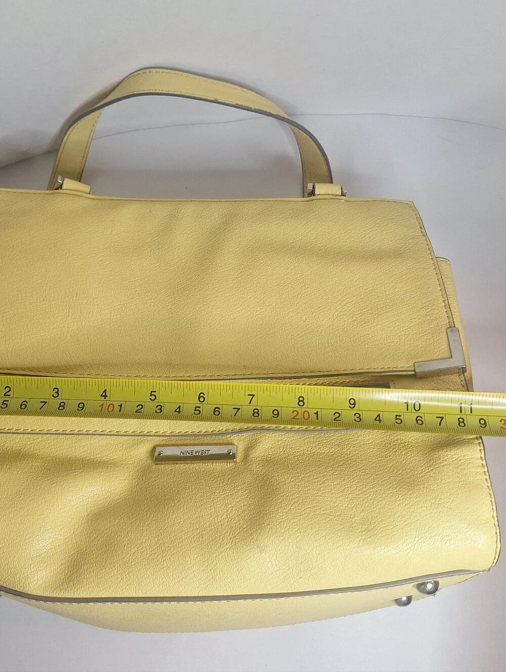 Nine West Chic Faux Leather Butter Yellow Boxy Shoulder Bag Front Flap Purse